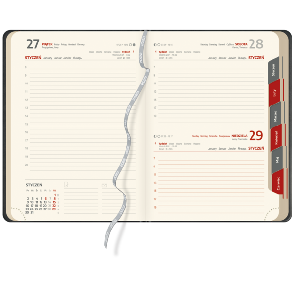 kalendarz książkowy A5 dzienny AKSAMITNA CZERŃ | KK20