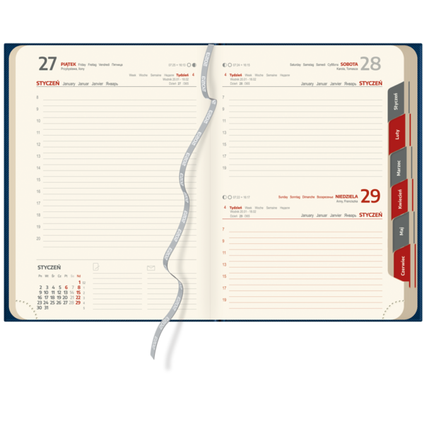 kalendarz książkowy A5 dzienny MATOWY GRANAT | KK23