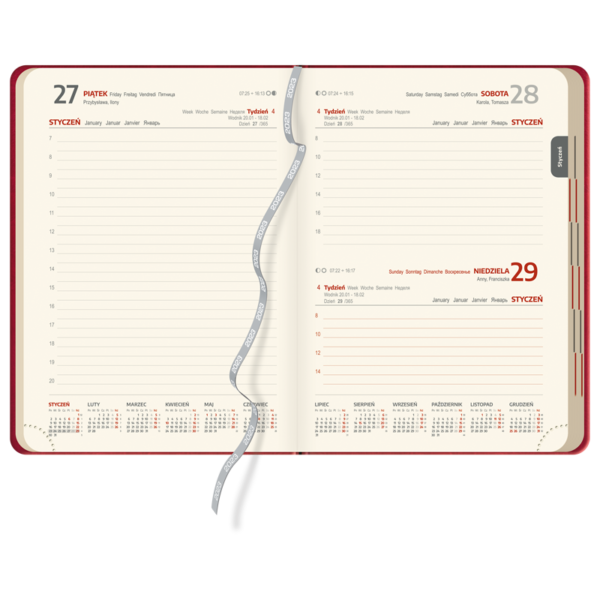 kalendarz książkowy B5 dzienny BURGUND | KK35