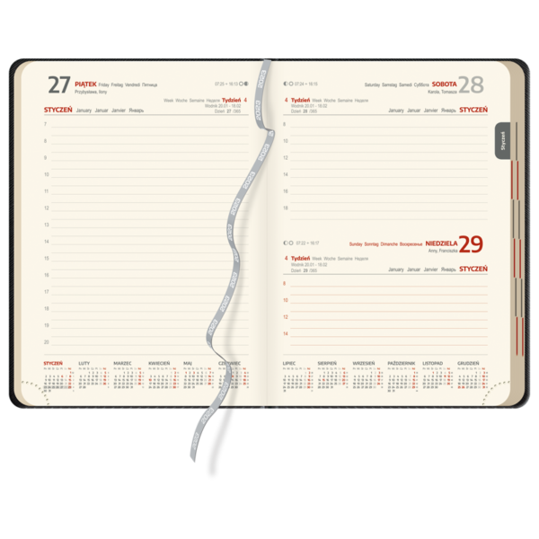 kalendarz książkowy B5 dzienny CZERŃ I CZERWIEŃ | KK36