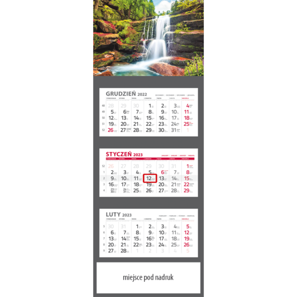 kalendarz trójdzielny klasyczny WODOSPAD | T90