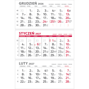 Kalendarium trójdzielne klasyczne CZERWONE | KTC133